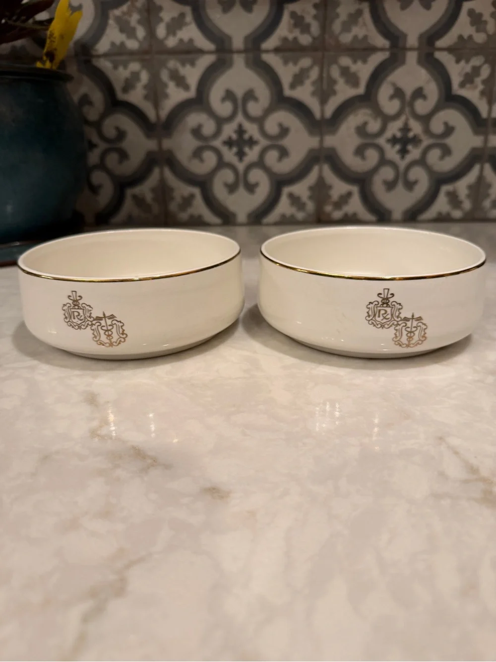 VIntage Collector’s Hall China “RX Pharmacy” Bowls with Gold Details-Set of 2